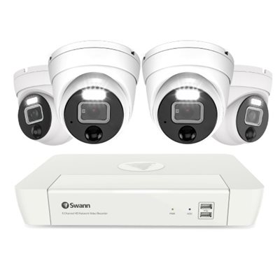 Swann 4K Master Series, 8-kanavainen verkkovideotallennin 1TB ja 4x dome-valvontakameraa, valkoinen