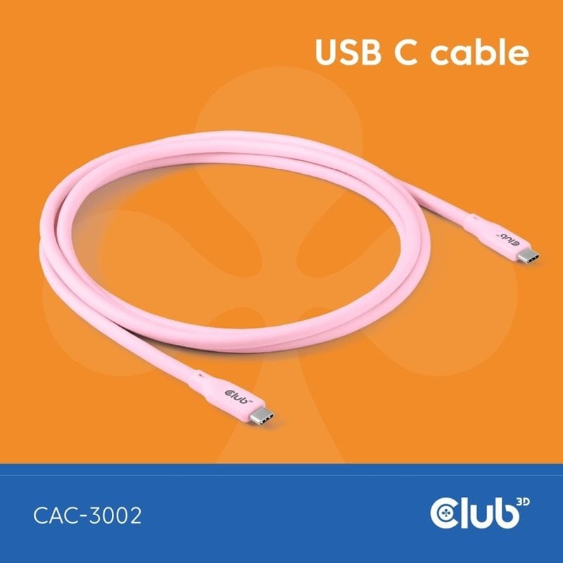 Club 3D USB4-C -kaapeli, PD3.1 240W, 2m, pinkki