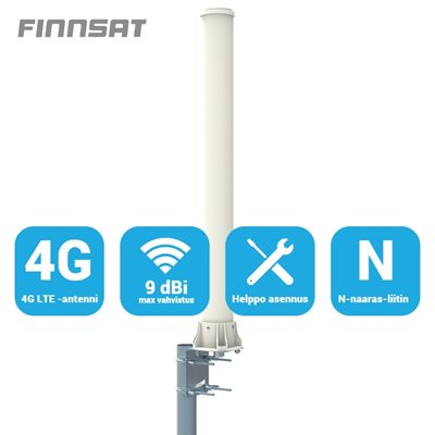 FinnSat 4G/LTE ympärisäteilevä -paaluantenni, 5-7 dBi, N‑naaras, valkoinen