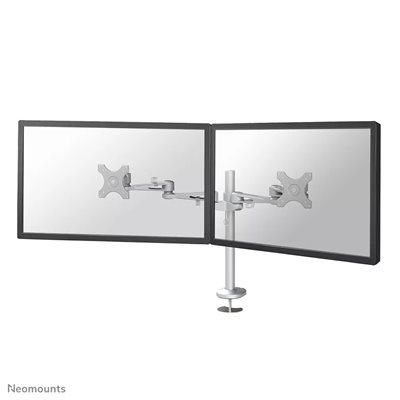 Neomounts 10-27" x2 Monitor Desk Mount, näyttövarsi pöydälle kahdelle näytölle, hopea