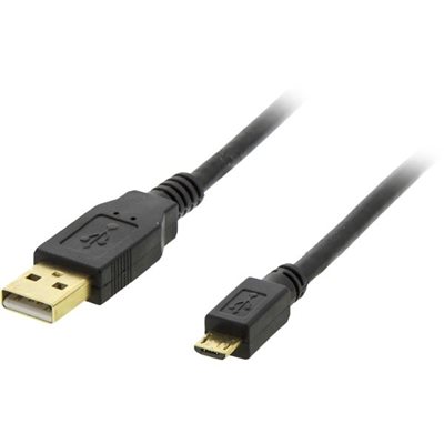 Deltaco 2.0 USB-A - Micro-USB -kaapeli, 5-pin, 2m, musta