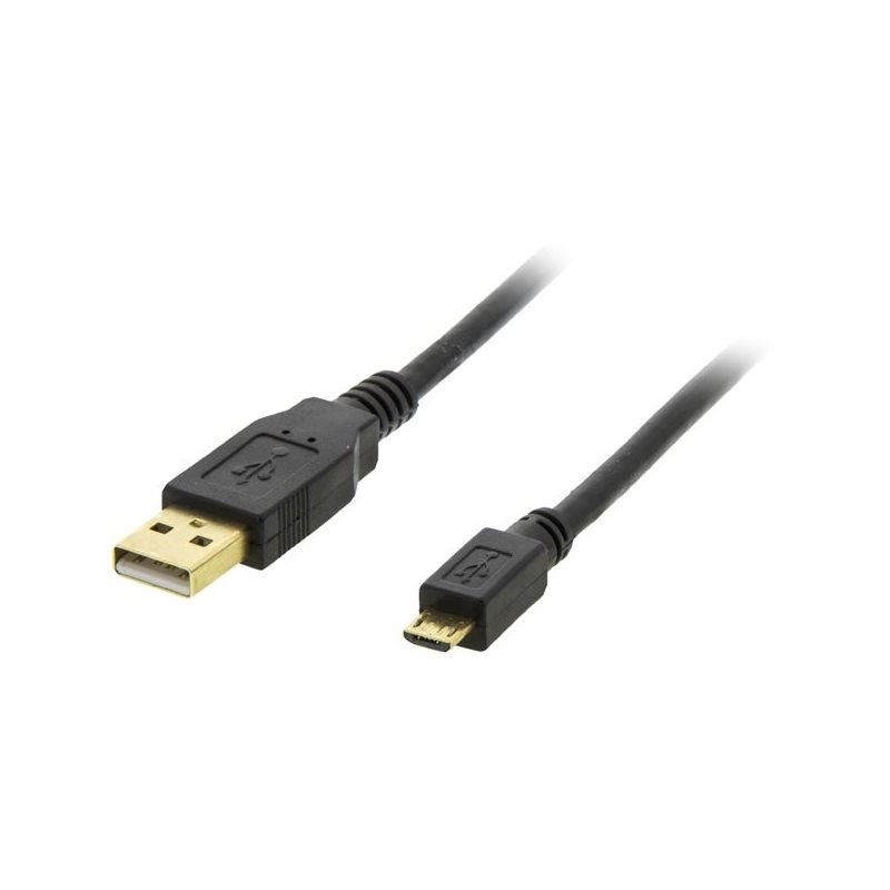 Deltaco 2.0 USB-A - Micro-USB -kaapeli, 5-pin, 2m, musta
