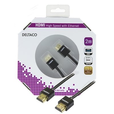 Deltaco Ohut HDMI-kaapeli, 2m, musta