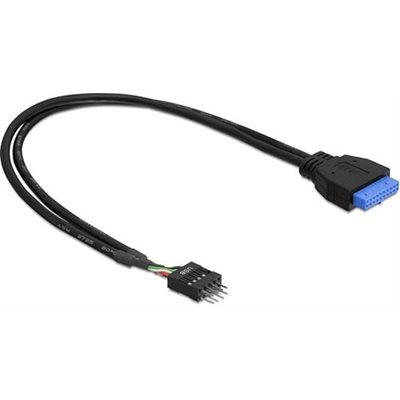 DeLock IDC20 3.0 USB naaras - IDC10 2.0 USB uros sisäinen kaapeli, 0,3m, musta