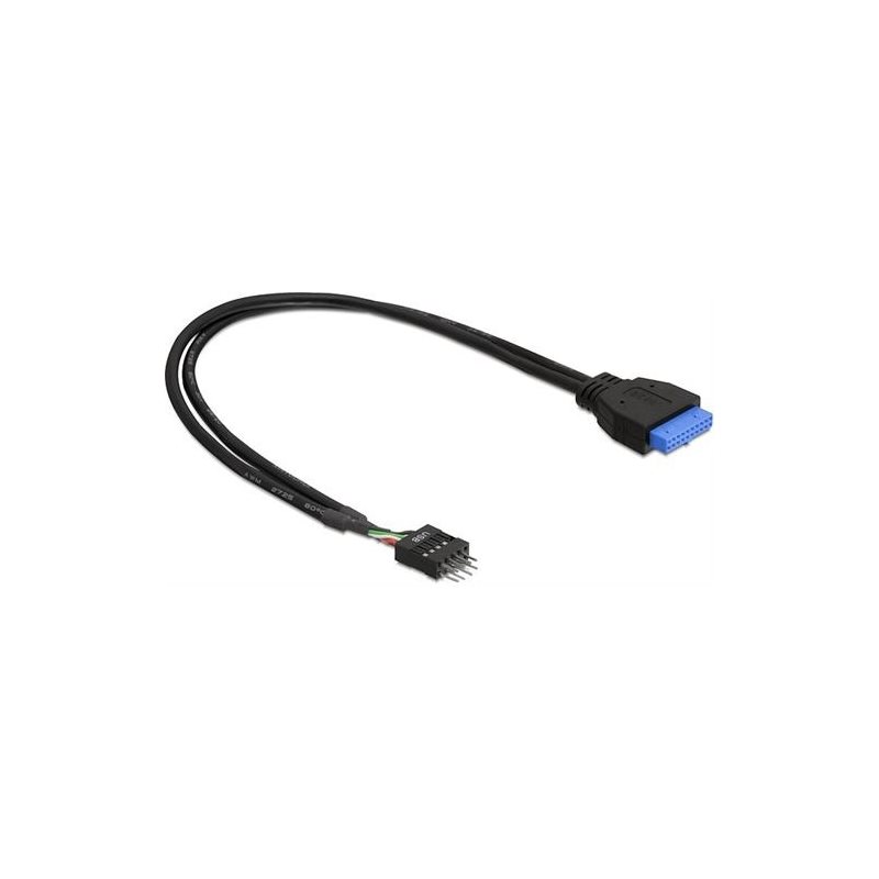 DeLock Sisäinen kaapeli, USB 3.0 - USB 2.0, IDC20 naaras - IDC10 uros, 0,3m, musta