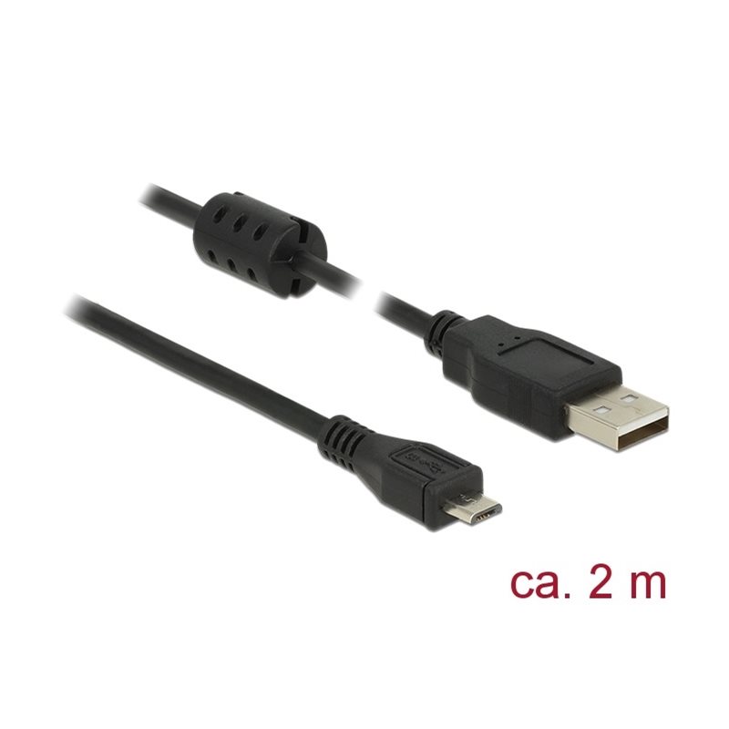 DeLock 2.0 USB-A - Micro-USB -kaapeli, 2m, musta