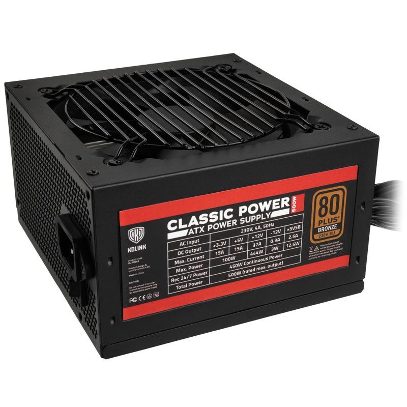 Kolink 500W Classic Power, ATX-virtalähde, 80 Plus Bronze, musta