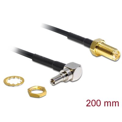 DeLock CRC-9 uros 90° kulma - suora RP-SMA naaras -antennikaapeli,, 0,2m, musta