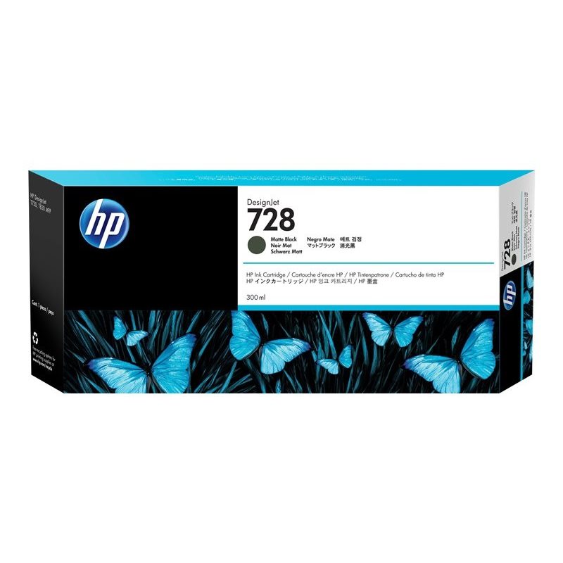 HP 728 -mustepatruuna, himmeä musta, 300 ml