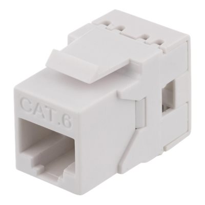 Deltaco UTP Cat6 suojaamaton Keystone-liitin, 23-26AWG, LSA/110-työkalulla, muovia, 180°, valkoinen