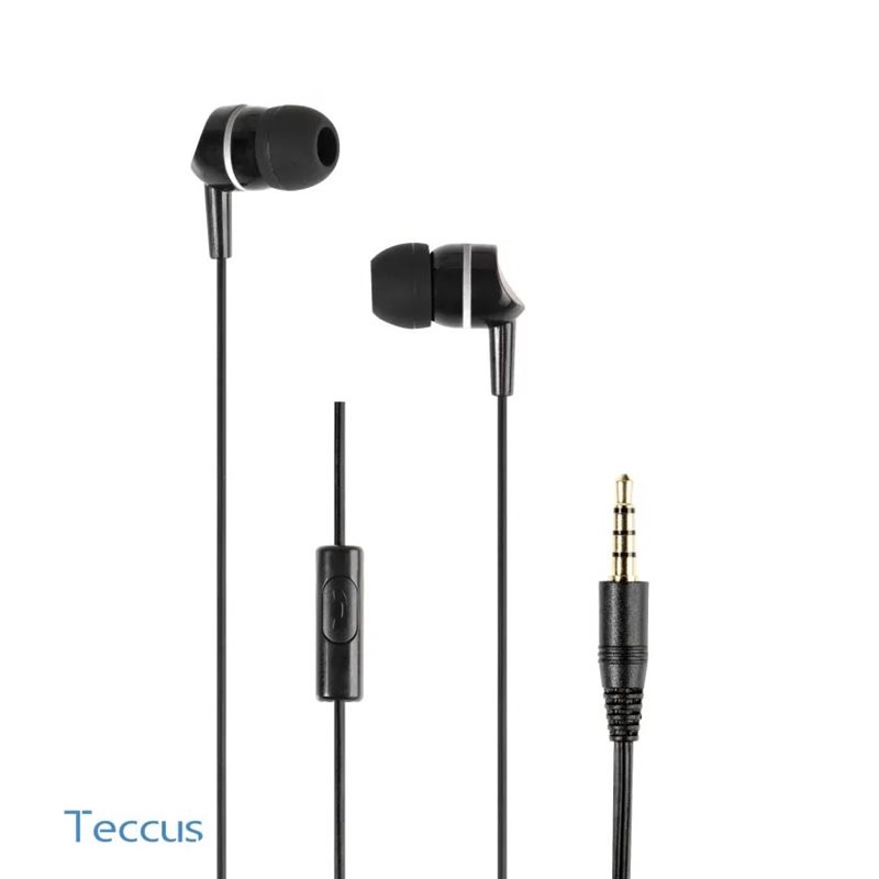 Teccus In-ear nappikuulokkeet mikrofonilla, 3,5mm, musta (Tarjous! Norm. 14,90€)
