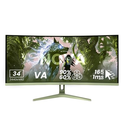 Arozzi 34" Nova VA, 165Hz (OC) UWQHD -pelimonitori, metsänvihreä