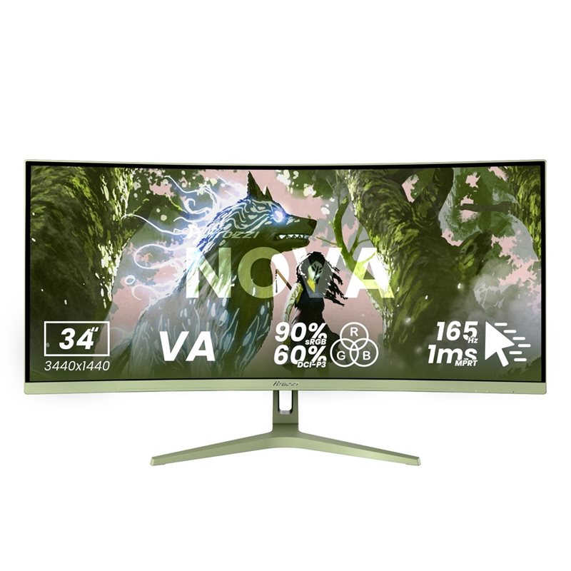 Arozzi 34" Nova VA, 165Hz (OC) UWQHD -pelimonitori, metsänvihreä