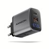 AXAGON 67W verkkovirtalaturi näytöllä, USB-C + USB-A, PD3.0/QC3, harmaa