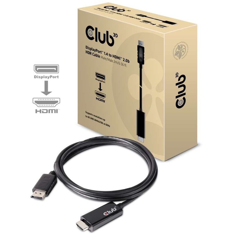 Club 3D DisplayPort 1.4 - HDMI 2.0b -adapterikaapeli, aktiivinen, 2m, musta