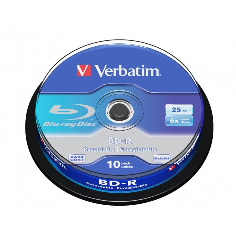 Verbatim BD-R SL, 6x, 25GB/200min, 10-pakkaus spindle, Hard Coat MABL