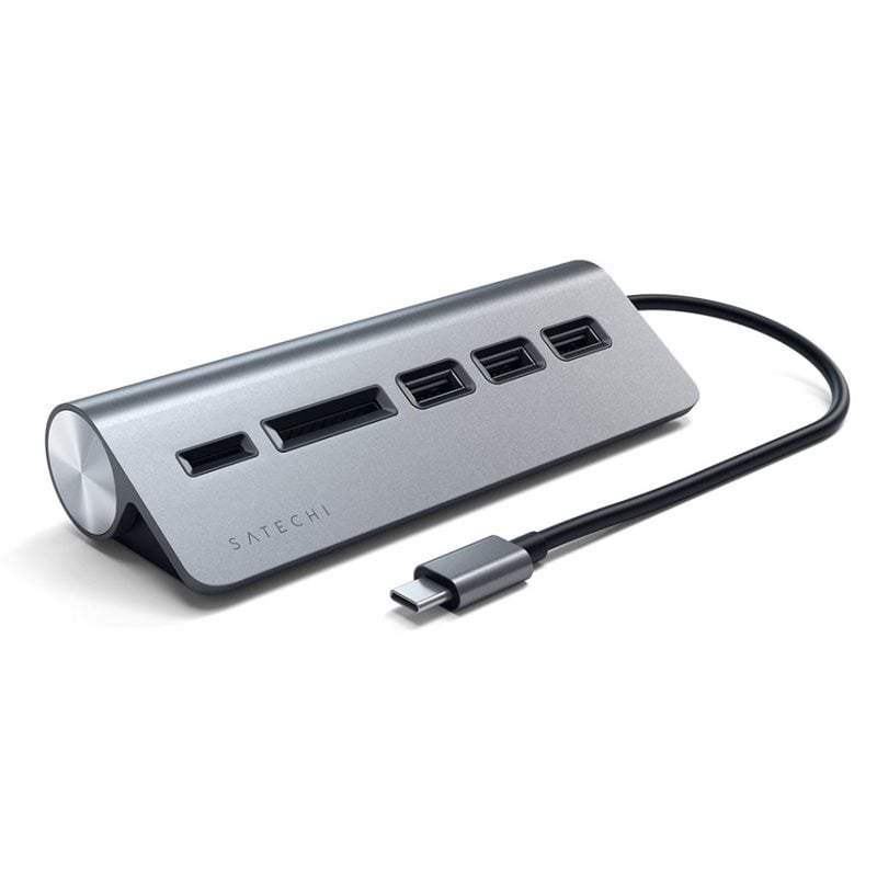 Satechi Type-C Aluminum USB 3.0 Hub & Card Reader -porttitoistin, Space Gray (Poistotuote! Norm. 37,90€)