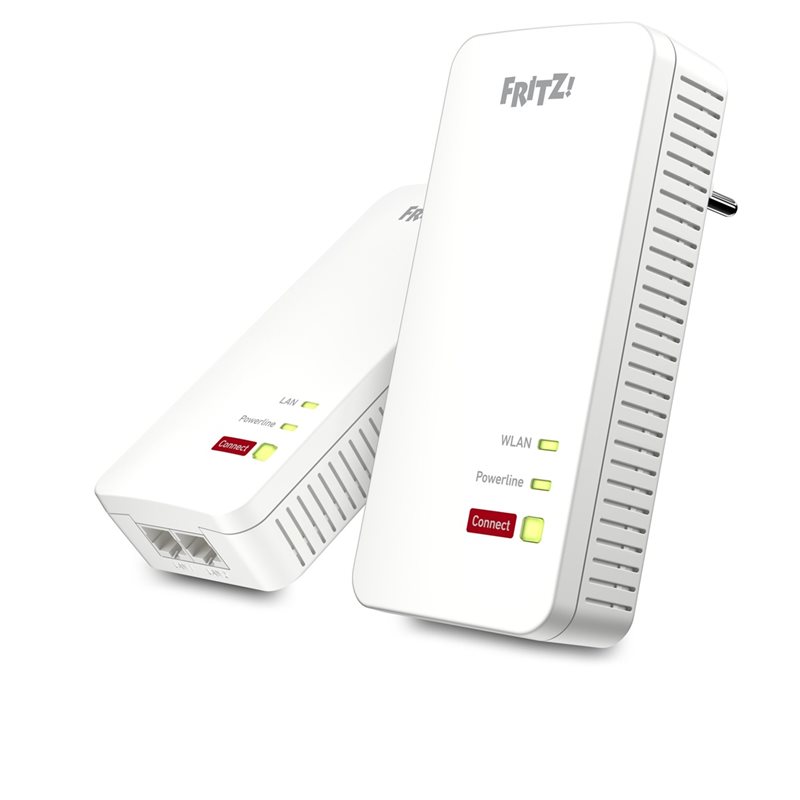 FRITZ! Powerline 1240 AX WLAN Set, Gigabit Powerline ja Wi‑Fi 6 -powerline-sovitinsarja, valkoinen
