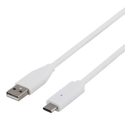 Deltaco 2.0 USB-A - USB-C -kaapeli, 2m, valkoinen