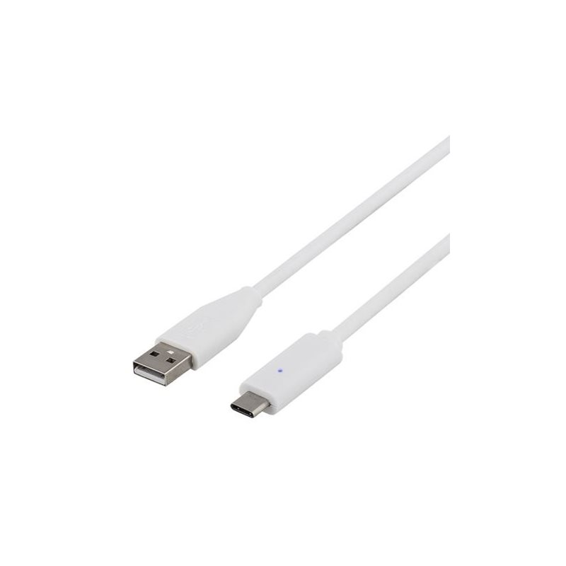 Deltaco 2.0 USB-A - USB-C -kaapeli, 2m, valkoinen