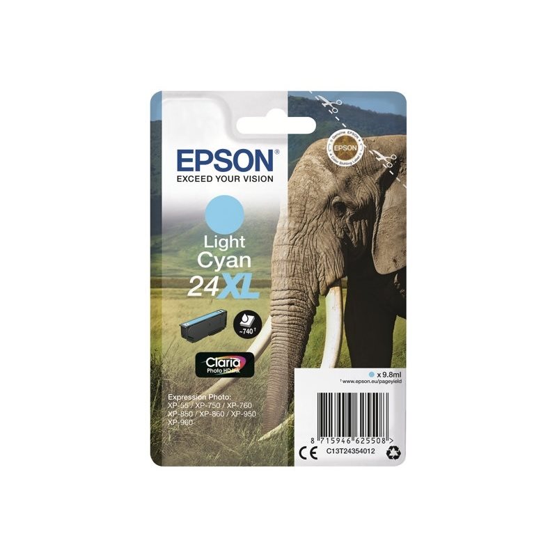 Epson 24XL Claria Photo HD Ink Elephant -väriainekasetti, vaalea syaani (SEC)