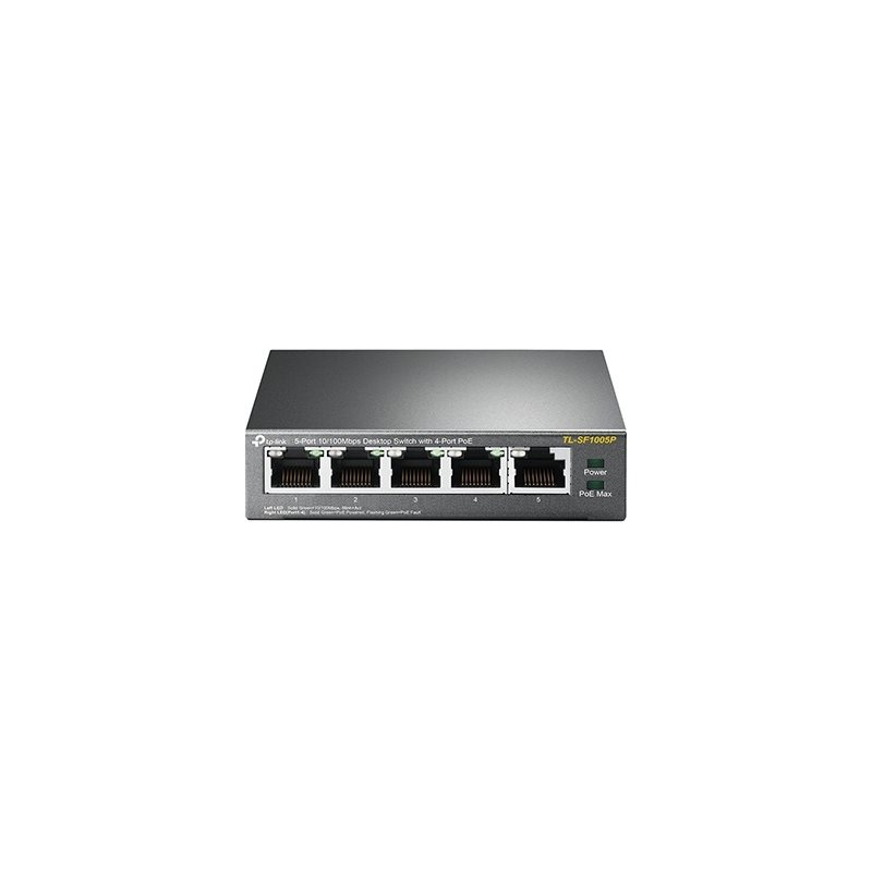 TP-Link TL-SF1005P, 5-porttinen 10/100 Mbps -pöytäkytkin, PoE+, 67W, musta
