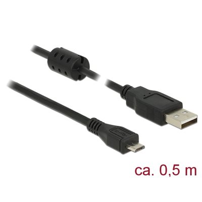 DeLock 2.0 USB-A - Micro-USB -kaapeli, 0,5m, musta