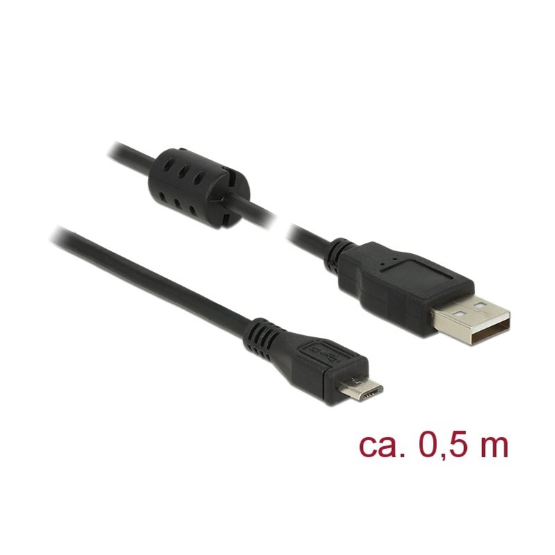 DeLock 2.0 USB-A - Micro-USB -kaapeli, 0,5m, musta