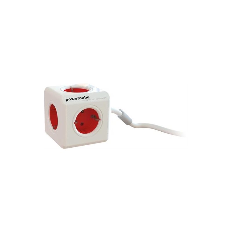 allocacoc PowerCube Extended, 5 pistokkeen virtapaneeli, 1,5m, valkoinen/punainen