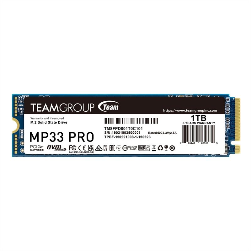 Team Group 1TB MP33 PRO M.2 PCIe SSD-levy, M.2 2280, 3500/3000 MB/s