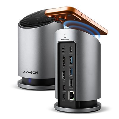 AXAGON 3.2 Gen2 USB-C 9-in-1 -telakka, harmaa