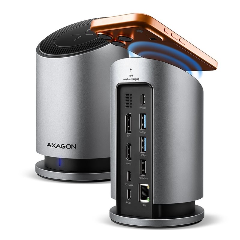 AXAGON 3.2 Gen2 USB-C 9-in-1 -telakka, harmaa