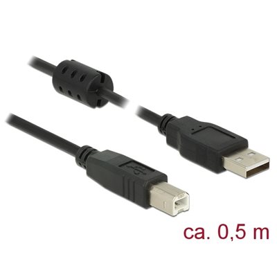 DeLock 2.0 USB-A - USB-B -kaapeli, 0,5m, musta