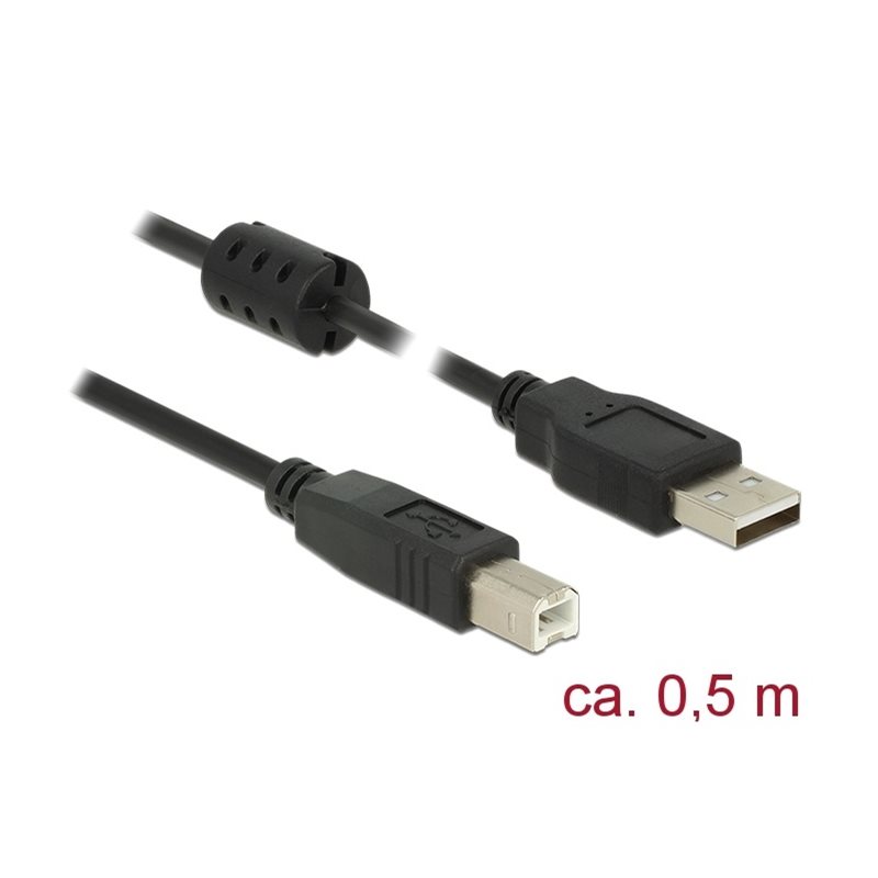 DeLock 2.0 USB-A - USB-B -kaapeli, 0,5m, musta