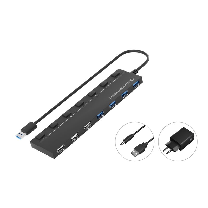 Conceptronic HUBBIES09BP, 7-porttinen USB 3.0/2.0 -hubi, musta