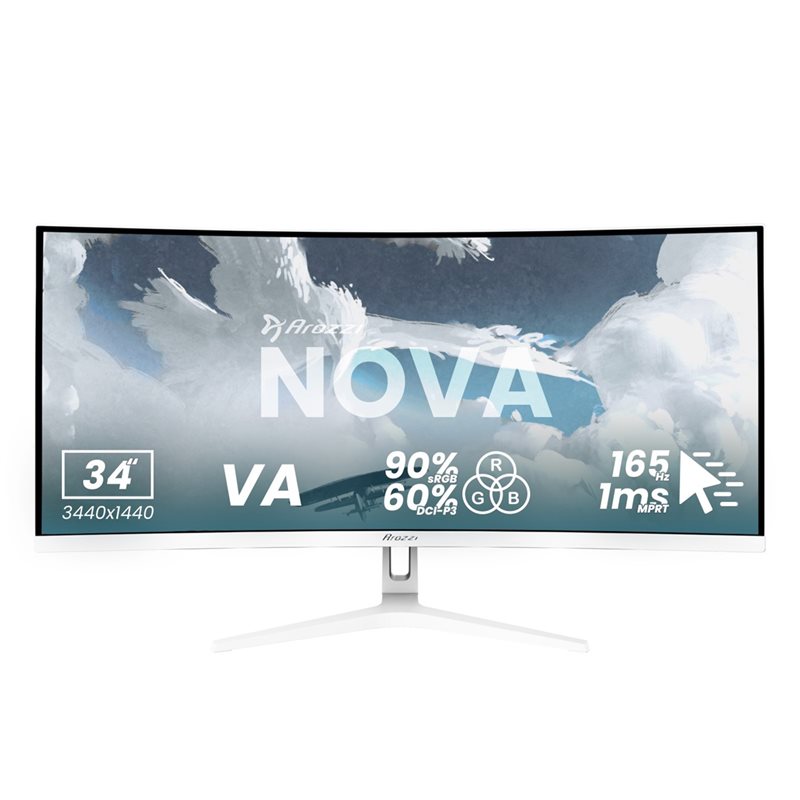 Arozzi 34" Nova VA, 165Hz (OC) UWQHD -pelimonitori, valkoinen