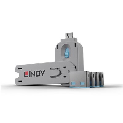 Lindy USB-A Port Blocker, 4kpl + avain, sininen/harmaa