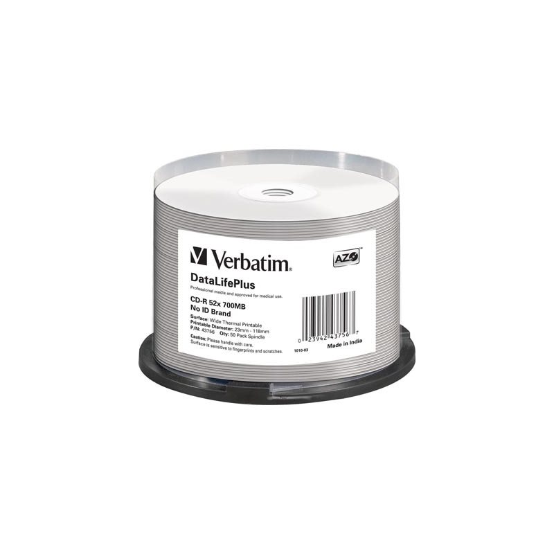 Verbatim DataLifePlus CD-R 700MB/80min, 52x, thermal printable, spindle, 50kpl