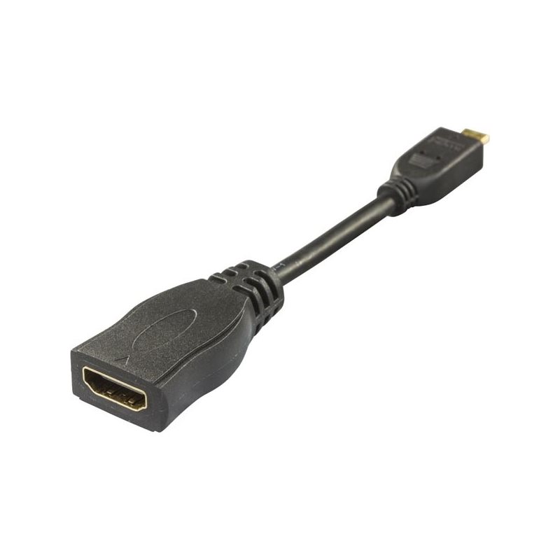 Deltaco HDMI High Speed sovitin, Micro HDMI na - HDMI na, 0,1m, musta