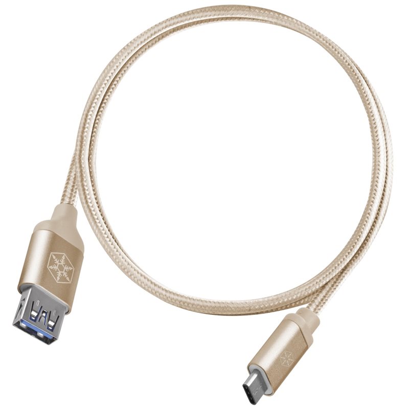 SilverStone 3.1 Gen1 USB-C - USB-A -jatkokaapeli, uros-naaras, punottu, 0,5m, kulta