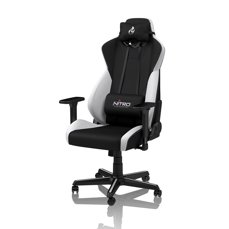 Nitro Concepts S300 Gaming Chair - Radiant White, kangasverhoiltu pelituoli, musta/valkoinen