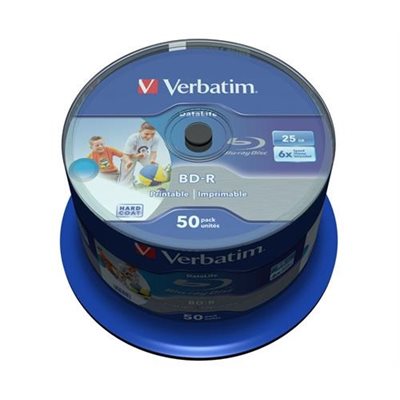 Verbatim BD-R SL, 6x, 25GB/200min, Wide Inkjet Printable, 50-pack spindel