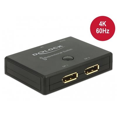 DeLock DisplayPort 2 -1 -kytkin, kaksisuuntainen, 4K 60Hz, musta