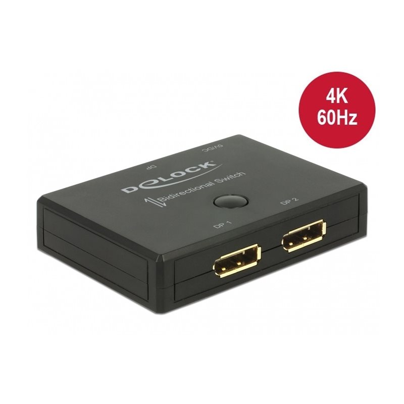 DeLock DisplayPort 2 -1 -kytkin, kaksisuuntainen, 4K 60Hz, musta