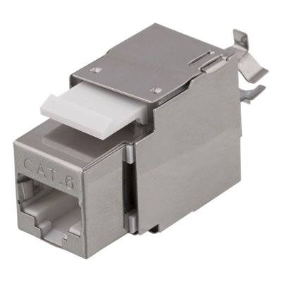 Deltaco FTP Cat6 suojattu Keystone-liitin, 23-26AWG, LSA/110-työkalulla, muovia, 180°, harmaa