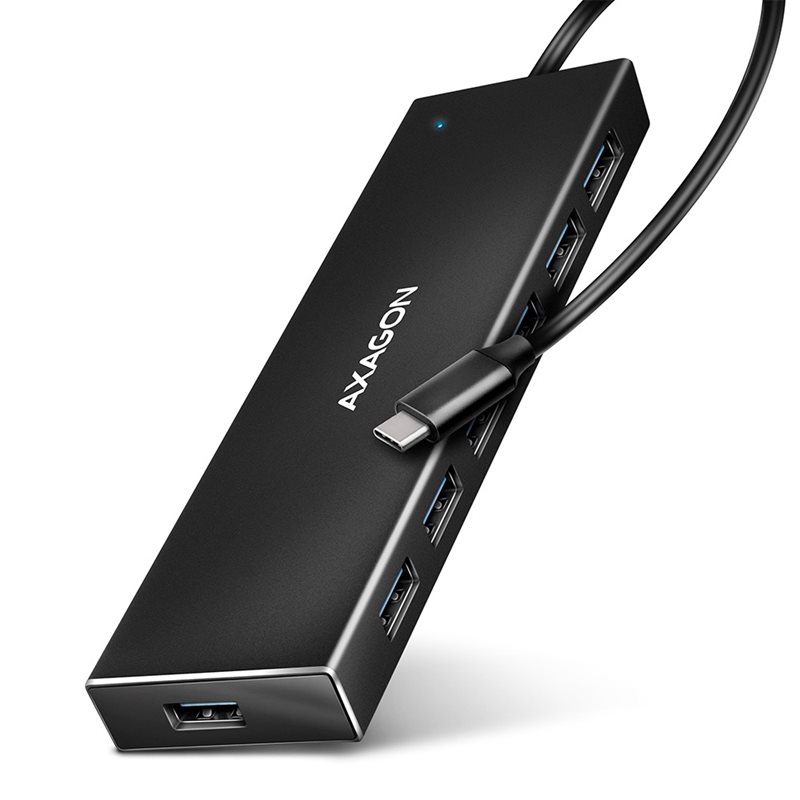 AXAGON (Outlet) 3.2 Gen 1 USB-C-hubi, 7x USB-A, lisävirralla, 0,3m, musta