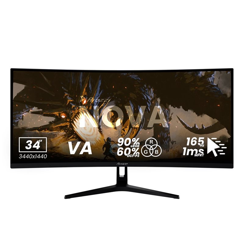 Arozzi 34" Nova VA, 165Hz (OC) UWQHD -pelimonitori, musta
