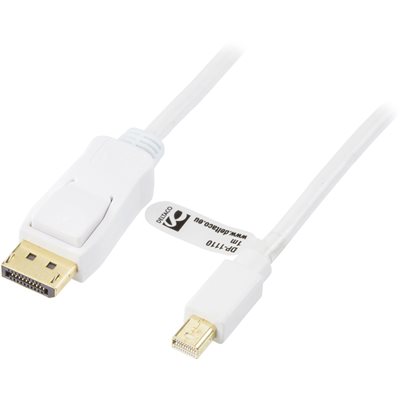 Deltaco DisplayPort 1.2 -> Mini DisplayPort -näyttökaapeli, 1m, valkoinen