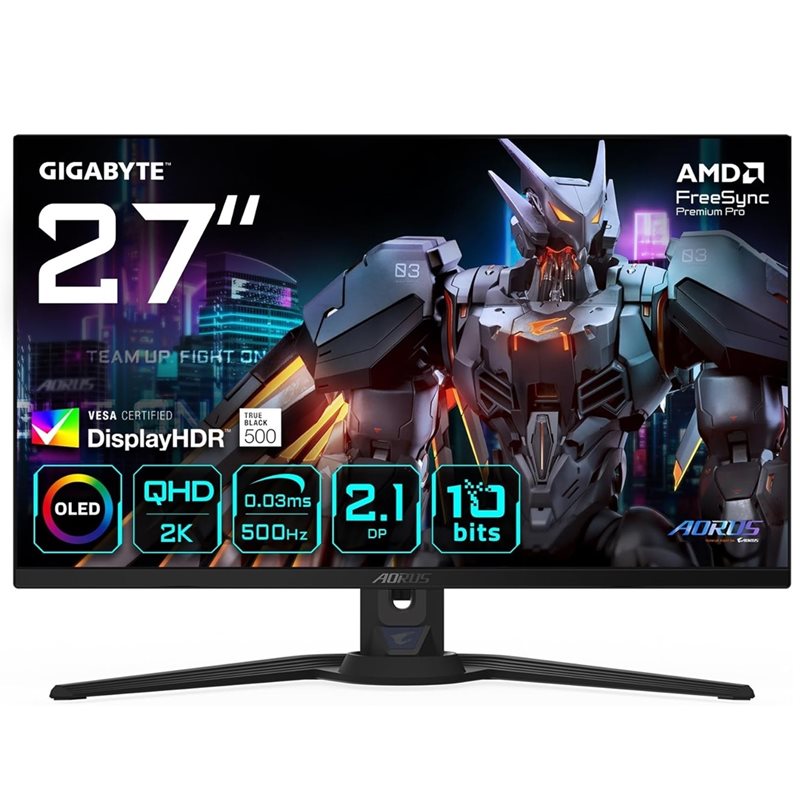 Gigabyte (Outlet) 27" AORUS FO27Q5P, 500Hz QHD OLED-pelimonitori, musta