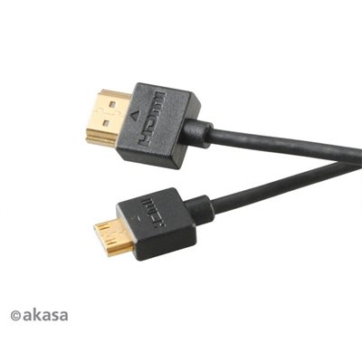 Akasa 1.4 HDMI - Mini-HDMI -näyttökaapeli, ohut, 2m, musta